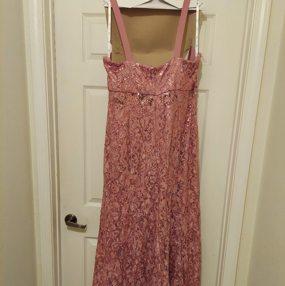 David's Bridal, SZ 18, Pink/Gold Sequined Formal Gown - Picture 2 of 4